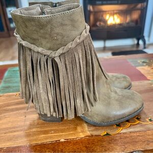 Sbicca Braided Fringe Ankle Boots - Brown
